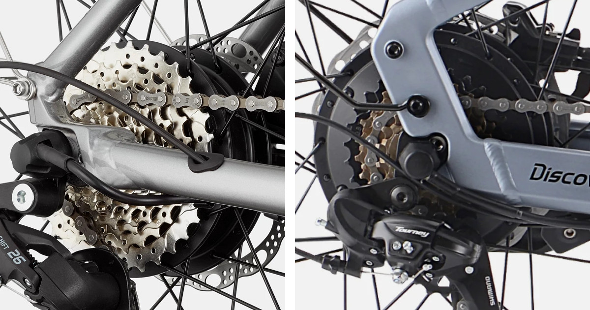 Wider-Range E-Bike Cassette to the Left of Narrower-Range E-Bike Cassette