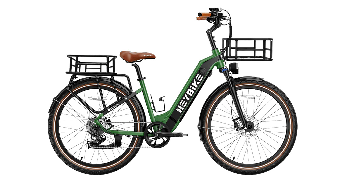 E-Bike with Front and Rear Baskets Heybike Cityrun