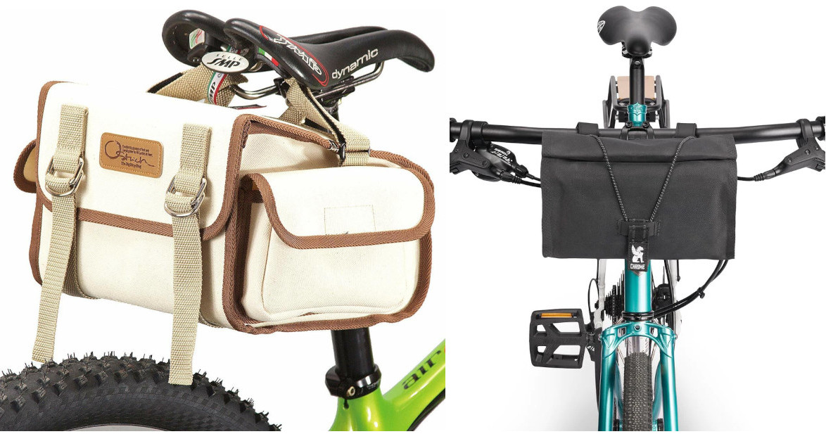 Bicycle Seat Bag to the Left of Bicycle Handlebar Bag