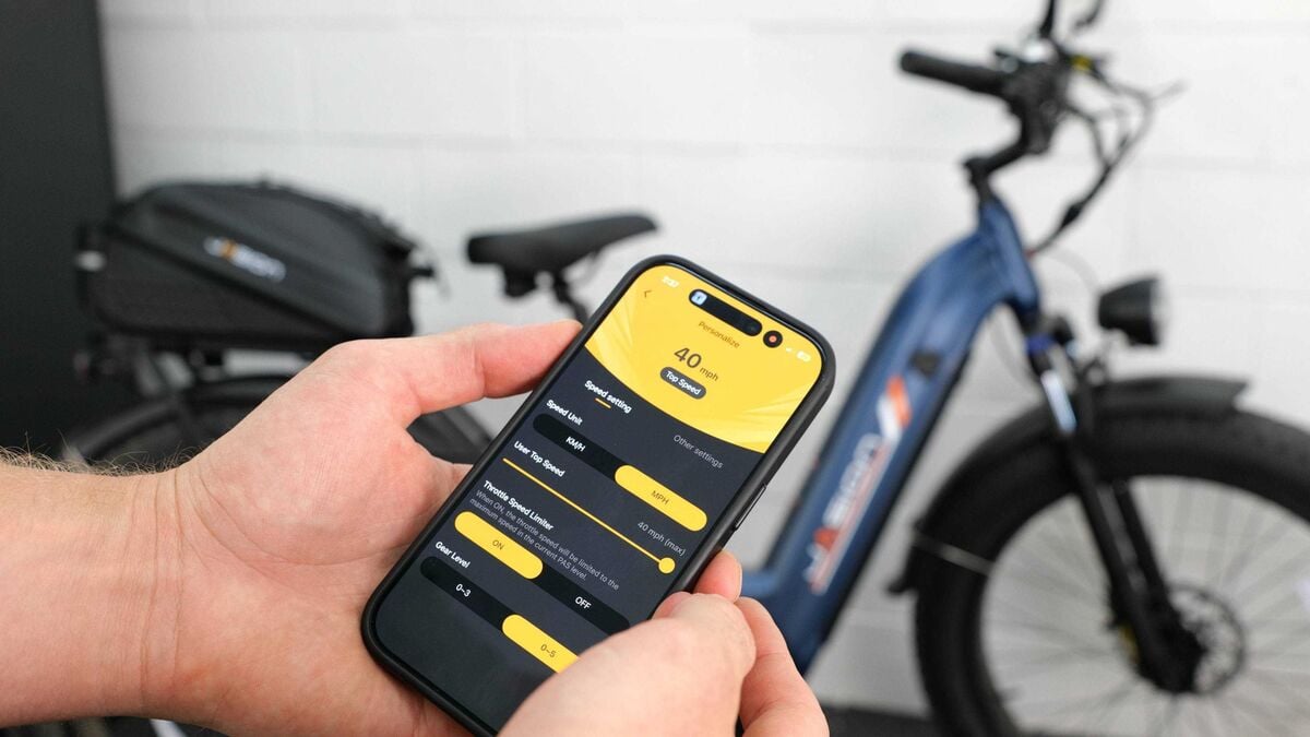 A phone running the bike brand's companion app