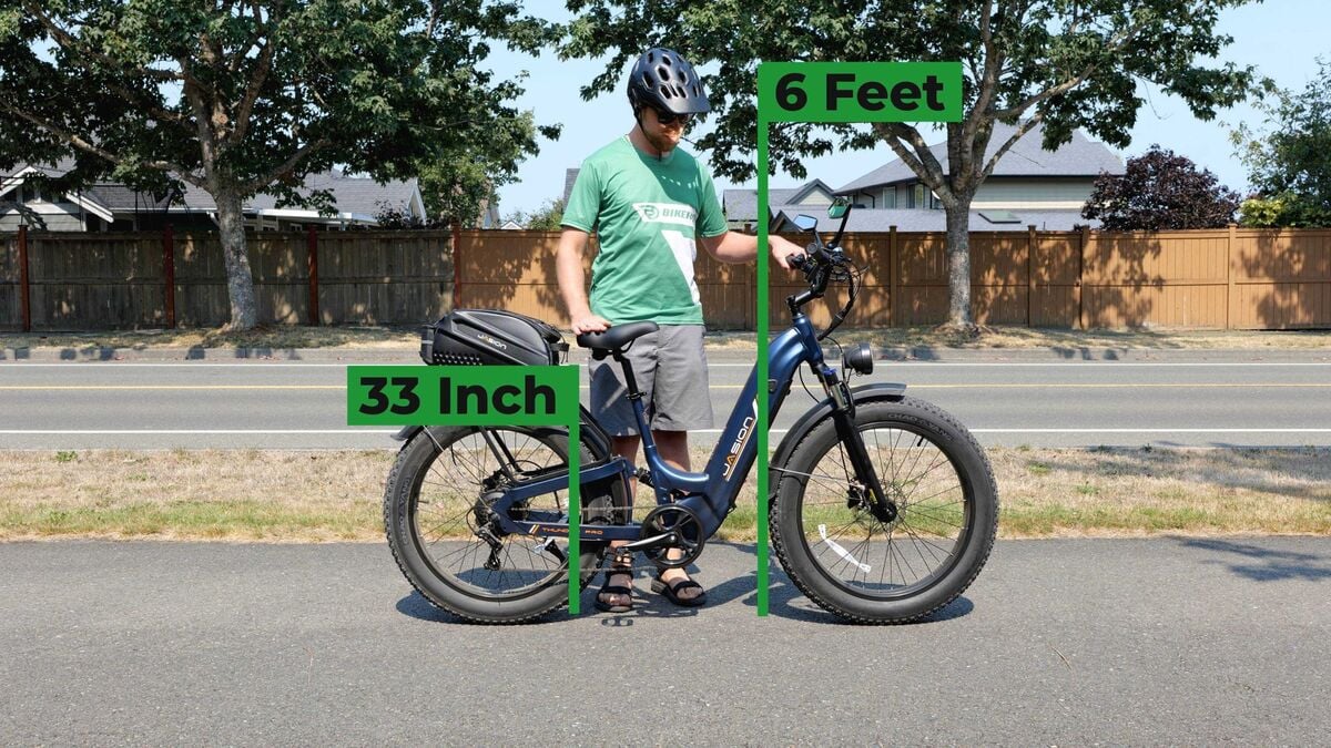 A fit graphic showing the rider-height range of a test bike