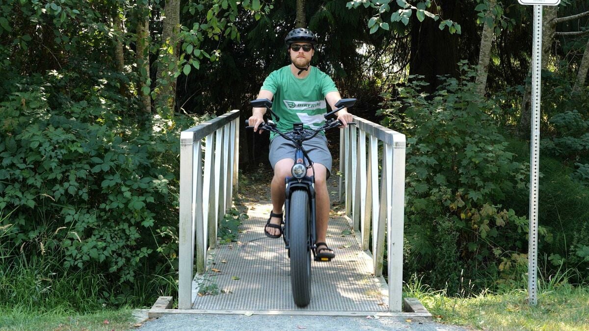 Riding across a footbridge during a range test