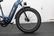 Front end of the Jasion Thunder Pro with its 70 mm coil fork and 4-inch fat tire