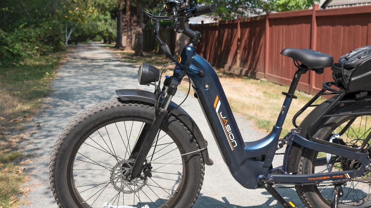 An e-bike parked beside the trail during a range test